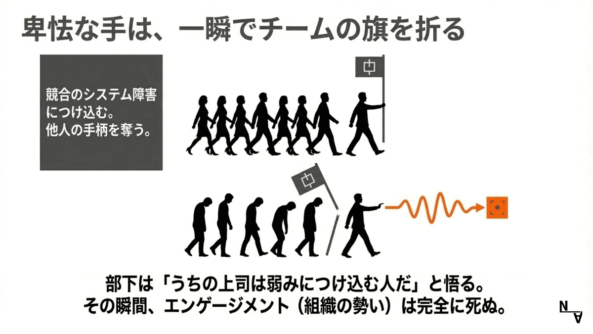 卑怯な手は、一瞬でチームの旗を折る——エンゲージメントが完全に死ぬ瞬間